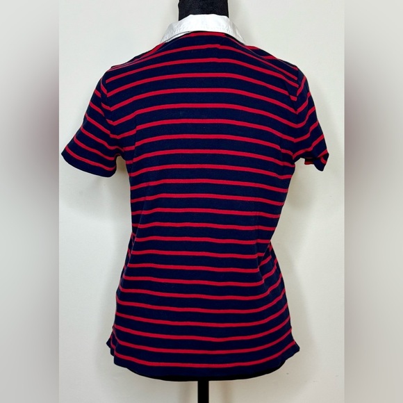 Ralph Lauren preppy nautical stripe lace up collar polo shirt medium EUC - Picture 6 of 8